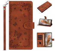for Xiaomi Poco M7 5G Case, Butterfly Embossed Flip Shockproof PU Leather Phone Cover for Xiaomi Poco M7 5G Protective Phone Cases Wallet Magnet Closure Kickstand, Card Slots brown