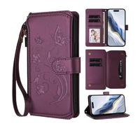 for Xiaomi Redmi 9/Xiaomi Poco M2 Case, Flip PU Leather Embossed Buttrefly Flower Zipper Shockproof Book Wallet Phone Cases Folio Magnetc Protective Cover with Stand Card Holder Slots,Deep Purple