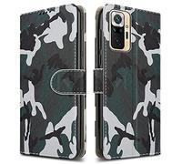For Xiaomi Redmi Note 10 4G Leather Phone Case, Magnetic Closure Full Protection Book Folio Design, Wallet Case Cover [Card Slots] and [Kickstand] For Xiaomi Redmi Note 10 4G (6.43") - Camouflage