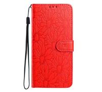 for Xiaomi Redmi Note 14 Pro 4G Case, Phone Case Flip Wallet Case Premium Leather Embossed Daisy Design with Stand Magnetic Card Holder Girls Shockproof Cover for Xiaomi Redmi Note 14 Pro 4G,red