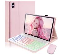 For Xiaomi Redmi Pad Pro (2024) 12.1 Inch Case with Wireless Bluetooth Illuminated Coloured German Keyboard (QWERTZ) and Mouse, Magnetic Removable, Backlit Keyboard Case