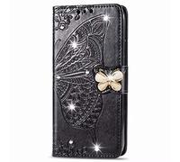 for Xiaomi Redmi Turbo 3 Case 3D Glitter Bling Sparkly Gems Butterfly Flip Case Stand PU Leather Wallet Phone Cases Card Slots Magnetic Silicone Bumper Shockproof Cover for Xiaomi Redmi Turbo 3 black