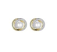 For You Collection 18ct Gold Plated Sterling Silver Two-Tone Infinity Pearl Stud Earrings Gold