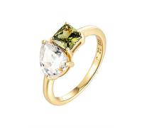 For You Collection 18Ct Gold Plated White And Peridot Toi Et Moi Cubic Zirconia Ring Gold