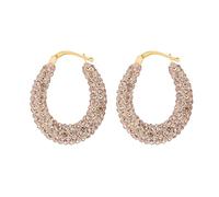 For You Collection 9ct Solid Gold Medium Champagne Crystal Creole Hoop Earrings