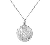 For You Collection Gent's Sterling Silver 24mm Diamond Cut St Christopher Pendant Adjustable Necklace Silver