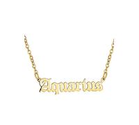 For You Collection Gold Plated Zodiac Necklace in Gothic Font Aquarius