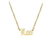 For You Collection Gold Plated Zodiac Necklace in Gothic Font Leo