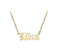 For You Collection Gold Plated Zodiac Necklace in Gothic Font Libra