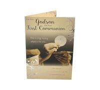 For You Godson First Communion Traditional Cross Design Religious Card