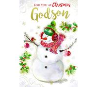 for You Godson Snowman Bauble Robin & Holly Design Christmas Card Lovely Verse