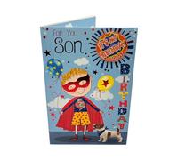 For You Son Superhero Theme Juvenile Birthday Card With Badge