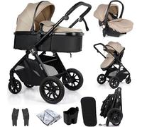 For Your Little One Cruise 3-in-1 Travel System with i-Size Car Seat, Stroller, 13kg Pram, Height Adjustable Handle, Pram, Newborn 0-4 Years Free Raincover and Cupholder (Dune Beige)