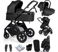 For Your Little One Cruise 3-in-1 Travel System with i-Size Car Seat, Stroller with Carrycot, 13kg Pram, Height Adjustable Handle, Pram, Newborn 0-4 Years Free Raincover and Cupholder (Eclipse Black)