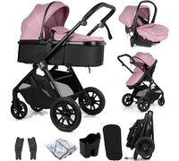 For Your Little One Cruise 3-in-1 Travel System with i-Size Car Seat, Stroller with Carrycot, 13kg Pram, Height Adjustable Handle, Pram, Newborn 0-4 Years Free Raincover and Cupholder (Blush Rose)