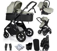 For Your Little One Cruise 3-in-1 Travel System with i-Size Car Seat, Stroller with Carrycot, 13kg Pram, Height Adjustable Handle, Pram, Newborn 0-4 Years Free Raincover and Cupholder (Pebble Sage)