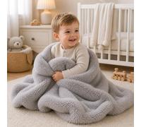 For Your Little One Faux Fur Baby Blanket with Soft Velour Inner Layer, 90cm x 100cm, Luxury Feel, for Infants/Toddlers (Grey)