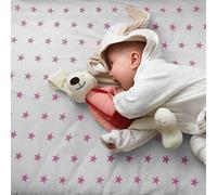 For Your Little One - Fitted Sheets 100% Cotton Jersey Hypoallergenic Bed Sheet | Fully Elasticated Skirt | Breathable | Easy Care | Pack Of 2 - (Pink Star, Cot (120 x 60cm))
