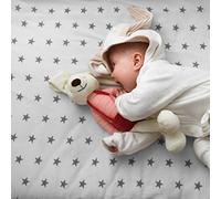 For Your Little One - Fitted Sheets 100% Cotton Jersey Hypoallergenic Bed Sheet | Fully Elasticated Skirt | Breathable | Easy Care | Pack Of 2 - (Grey Star, Spacesaver Cot)