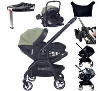 For Your Little One Qubi 5-in-1 Travel System, Infant Car Seat & Stroller 7 Piece Bundle, ISOFIX Compatible, Birth to 22kg, Pushchair, Pram, 3 Height Positions, Sage Green
