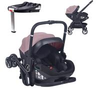 For Your Little One Qubi Infant Car Seat Stroller and Base, Eclipse Black, ISOFIX, Birth to 15 Months, 5-Point Harness, 3 Height Positions (Pastel Pink)