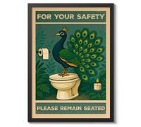For Your Safety, Please Remain Seated, Bathroom Wall Art, Funny Poster (A3 Black)