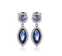 for Zircon, Earring Jewelry Silver Plated Drop Shape Marquise Shape Dark Blue Gift for Valentine's Day