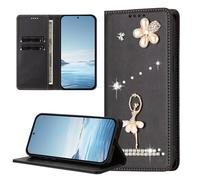 for ZTE Blade A76 5G Case Crystal Glitter Angle Love Leather Flip Wallet Phone Cover Silicone Shockproof Girls Bumper Cover Stand View Cover with Card Slots Phone Case,black