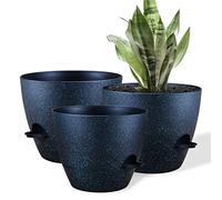 FORAGIFT 25/23/20cm Self-Watering Plant Pots Indoor, 3 Pack Large Plastic Plant Pots with Deep Reservior and High Drainage Holes for Indoor Outdoor Plants and Flowers, Speckled Black with Green