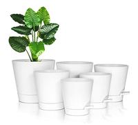 FORAGIFT Self-Watering Plant Pots Indoor, 20/17.5/16.5/15/14/12.5cm Plastic Flowerpots with Drainage Holes Saucer and Reservoir, Indoor Modern Decorative Planters for All House Plants, White