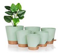FORAGIFT Self-Watering Plant Pots Indoor, 20/17.5/16.5/15/14/12.5cm Plastic Flowerpots with Drainage Holes Saucer and Reservoir, Indoor Modern Decorative Planters for All House Plants, Green