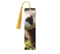 Foraging Ferret Wooden Bookmarks 5 Pcs,Handmade Double-Sided Printed Book Marks Page Markers with Gold Tassels Book Accessories Gift for Book Lovers Women Men