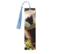 Foraging Ferret Wooden Bookmarks 5 Pcs,Handmade Double-Sided Printed Book Marks Page Markers with Sky Blue Tassels Book Accessories Gift for Book Lovers Women Men