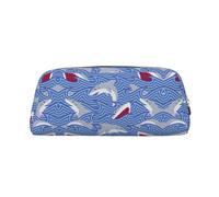 Foraging Shark Printing Leather Pencil Pouch Pen Case Elegant and Practical Bag for Students Perfect for Office School