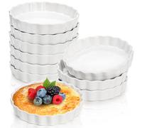 Foraineam 10 Pack 8 oz Creme Brulee Ramekins, 6 Inch Round Fluted Quiche Dishes, Porcelain Pie Pan Shallow Baking Dish Oven Safe for Baking Souffle, Apple Pie, Quiche, Tart