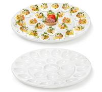 Foraineam 2 Pack 12.6 Inches Porcelain Deviled Egg Tray/Platter, White Egg Dish with 25 Compartments