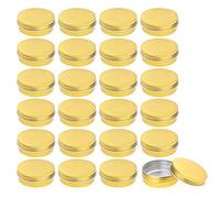 Foraineam 24 Pack 2 oz Round Aluminum Lip Balm Tin Cans with Screw Top Lids - Golden Cosmetic Sample Containers - Metal Empty Tins Travel Storage Tin Jars for Salve, Spice or Crafts