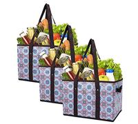 Foraineam 3 Pcs Reusable Grocery Bag Large Shopping Box Bags Collapsible Heavy Duty Durable Shopper Tote with Handles and Reinforced Bottom - 15 L