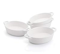 Foraineam 4 Pack 20 Ounce Porcelain Ramekins with Double Handles Oval Creme Brulee Souffle Baking Dishes