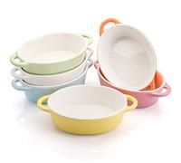 Foraineam 6 Colors Oval Porcelain Ramekins 10 oz Oven Safe Creme Brulee Souffle Baking Ramekin Dishes Bowl with Double Handles