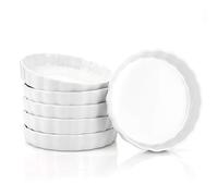 Foraineam 6 Pack 8 Ounce Porcelain Creme Brulee Ramekins Mini Fluted Quiche Dishes, 6 Inch Tart Pan Round Pie Plates for Baking, Dishwasher and Oven Safe