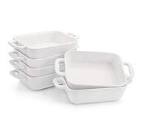 Foraineam 6 Pieces Bakeware Set, White Porcelain Souffle Dishes Creme Brulee Ramekins, 6-1/4 x 4-3/4 inch Rectangular Baking Pans with Double Handles