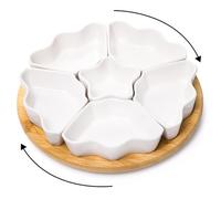 Foraineam Rotatable Serving Platters and Trays, Lazy Susan Relish Tray, 7-Compartment Divided Dishes, 11 Inch Porcelain Removable Bowl for Chip and Dip, Fruit, Nut, Candy and Snack