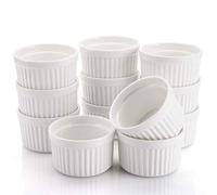 Foraineam Set of 12 Porcelain Ramekins Bakeware 120ml White Baking Cups Oven Safe Ramekins Bowls Set Souffle Dishes Dessert Custard Baking Cups for Baking, Cooking, Serving