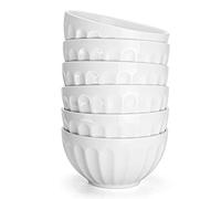 Foraineam Set of 6 Pcs 18 Ounce Porcelain Cereal Bowls Set White Fluted Bowl for Noodle, Cereal, Soup, Salad