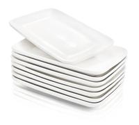 Foraineam Set of 8 Rectangular Porcelain Serving Platters 8 inch/20 cm White Plates Oven Safe Serving Dishes Perfect for Buffets Deserts Appetizers & Entrée