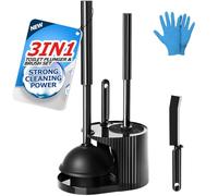 FORASTO 3IN1 Toilet Brush and Plunger Set, Crevice Cleaning Combo, Black