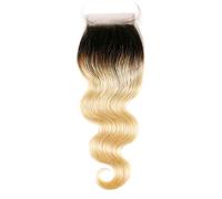 Forawme Bleached Knots 1B/613 Ombre Top Lace Closures Human Hair 100 Real Remy Brazilian Body Wavy Hair Pieces 18 Inch Pre Plucked 4X4 Blonde Lace Closures With Natural Hairline