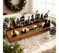 Forbabe Advent Wreath Candle Holder Modern, Christmas Advent Arrangement Oblong Tea Light Holder Candle Holder with Wooden Holders, Candle Tray Tea Lights Candle Holder for Christmas Decoration Table