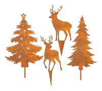 Forbabe Pack of 4 Christmas Garden Stakes, Christmas Tree Elk Christmas Decoration, Rust Stakes, Metal Garden Decoration, Rust Decoration Tree Stakes for Advent/Christmas/Garden/Patio/Balcony/Flower
